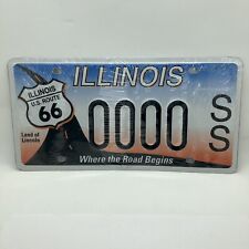 RARE ILLINOIS ROUTE 66 / WHERE THE ROAD BEGINS - SAMPLE LICENSE PLATE - 0000 picture