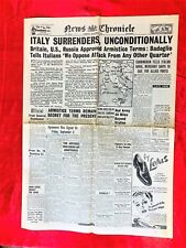 Original Wartime Newspaper - Italy Surrenders - News Chronicle - 09/09/43 picture