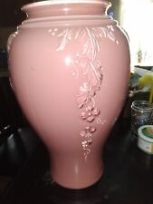Vtg Large Pressed Glass Floor Vase Floral Vine Pink Urn 16