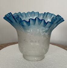 Victorian Ruffled Etched vintage glass Blue Shade picture