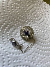 Vtg Sterling Silver STANLEY HOSTESS Lapel Pin W Rhinestones Good Used picture