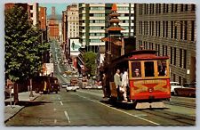 VINTAGE POSTCARD VIEW OF CABLE CAR LOOKING DOWN CALIFORNIA ST., SF, CA, 1970'S picture