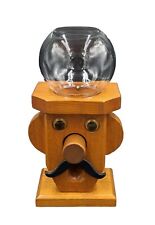 Vtg Handcrafted Folk Art Wood Gumball Machine with Glass Jar Face Moustache  picture