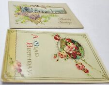 2 Antique Birthday Greetings Postcards Roses Lilacs 1 to Archie O Tool picture