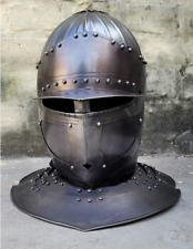 18 Guage Steel Medieval Knight Blackened Close Helmet Warrior Battle Helmet king picture