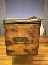 Antique OMEGA TOBACCO Plug Cut Hinged Tin Can Stamped August 5, 1909 Paper Label picture