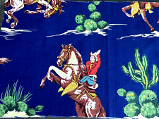 1940s Southwest Cowboys Rodeo Cactus on Cobalt Blue Barkcloth Era Vintage Fabric picture