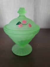 Art Deco Anchor Hocking Painted Green Uranium Glass Lidded Powder Dish picture