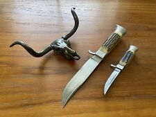 Vintage Germany Stag Hunting Knives WITH Brass Longhorn Skull Desk Decor RARE picture