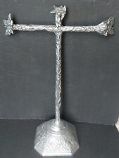 Vintage Rare Hacienda Real HR Mexican Pewter Table Floral Cross Crucifix 19.5