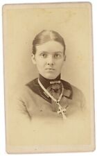 Antique CDV Circa 1870'S Stern Woman Wearing Crucifix Richardson Bros Sparta, WI picture
