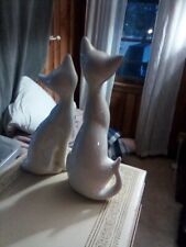 Pair ceramic cat statues vintage Female has Gold Eyeliner picture