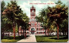 1909 Allen County Court House Iola Kansas KS Front Trees & Park Posted Postcard picture