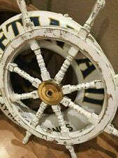 36'' Hand Painted Wooden Ship Wheel Distressed White Nautical home Decor Gift picture