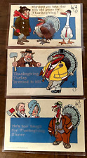 Lot of 3 A/s Denslow Comic~Thanksgiving Postcards~Dressed Turkeys~Hatchets~h862 picture