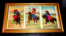 XRARE VINTAGE COWGIRLS 1908 SET POSTCARDS IN FRAME-ONE CENT STAMPS-HANDPAINTED picture
