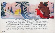 Merry Christmas Greetings & Wishes Bear Carrying A Tree & Presents No 2418D picture