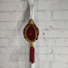 Set of 3-Burgandy Maroon Velvet Gold Beaded/Braided w/Tassel Holiday Ornaments picture