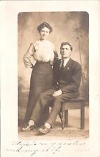 C.1910s RPPC Beautiful Woman & Dapper Man Brother Sister Studio Postcard A316 picture