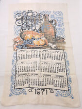 Vintage Calendar Linen Kitchen Tea Towels 1971 Blue Orange Granny Chic picture