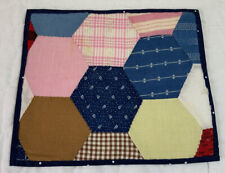 Vintage Antique Patchwork Quilt Table Topper, Six Sided Patches, Early Calicos picture