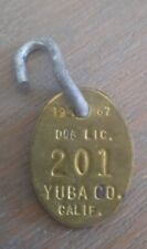 Vintage 1967 Dog License Tag 201 Yuba County California Oval Brass picture