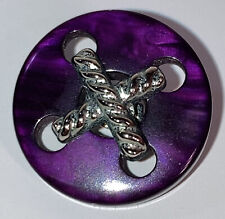 Vintage Purple Marble Silvertone X Center Shank Button 3/4