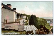 1908 Old Fort Building Tree Overview Mackinac Island Michigan MI Posted Postcard picture