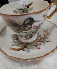 NikoNiko EW 345 W Hummingbird Handpainted China Cup And Saucer From Japan VTG picture