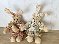 VTG Folk Art Bear Bunny Rabbit Ears Sherpa Stuffed Plush Pair Easter Decor x2 picture