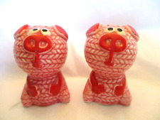 Vintage 1960's Pink Pig Knitted Yarn design pigs - salt pepper shakers picture