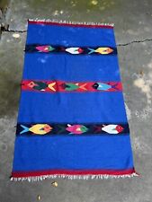 Vintage Native American Handwoven Mexican Blanket Fish Motif Rug/Blanket 80 X 48 picture