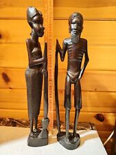 Vintage African Hand Carved Wooden Male & Female Statues picture