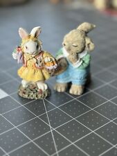 2 Cute Vintage Easter Bunny Farm Spring Figures3” Tall Detailed Figurines READ picture