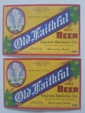Set of 2 Old Faithful Beer Gallatin Brewing Co Bozeman Montana Bottle Labels NOS picture