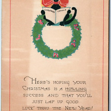 c1910s Adorable Anthropomorphic Cute Black Cat Read, Sings Christmas Carols A217 picture