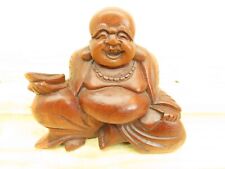 Vintage Hand Carved Wooden Laughing Buddha Figurine picture