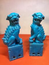 Vintage Chinese turquoise colored  porcelain Foo Doogs figures picture