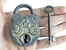 Antique Old Rare Islamic & God Ganesh Embossed Mark Iron Padlock With Key  picture