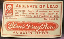 Antique 1910s Arsenate of Lead Pharmacy Label, Cure for Syphilis, Auburn, NE picture