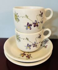 2 Vintage Buffalo China Railroad Ware Violets & Daisy Cup Saucer C B & Q RR 1943 picture