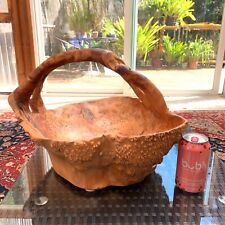 LARGE Burl Root Basket Hand Carved Natural Wood Knobby Handle 17x15x11