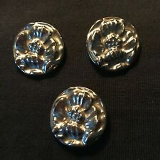 Antique #3 LARGE Textured Glass Floral Shank Buttons Silvertone Metallic Coat  picture