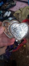 Vintage Montana Silversmith Silver Plated Western Double Heart Belt Buckle picture