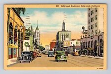 Hollywood CA-California, Busy Hollywood Boulevard, Vintage c1949 Postcard picture