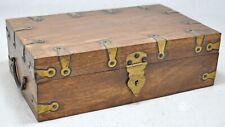 Vintage Wooden Rectangle Storage Box Original Old Hand Crafted Metal Fitted picture