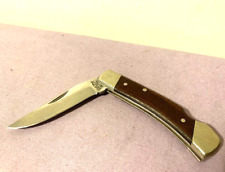 Schrade+ LB5 Uncle Henry USA Flat Blade Wood/Brass Handle Lockback Knife - Great picture