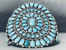 IMPORTANT MUSEUM VINTAGE NAVAJO TURQUOISE CLUSTER STERLING SILVER BRACELET picture