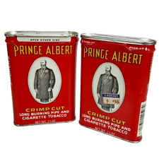 Prince Albert Cans 2 Advertising Pair Crimp Cut Tobacco Tin 3 x 4.5