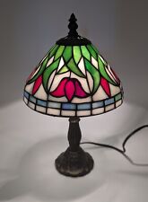 Vintage Small Tiffany Style Stained Glass Tulip Rose Floral Table Lamp 12